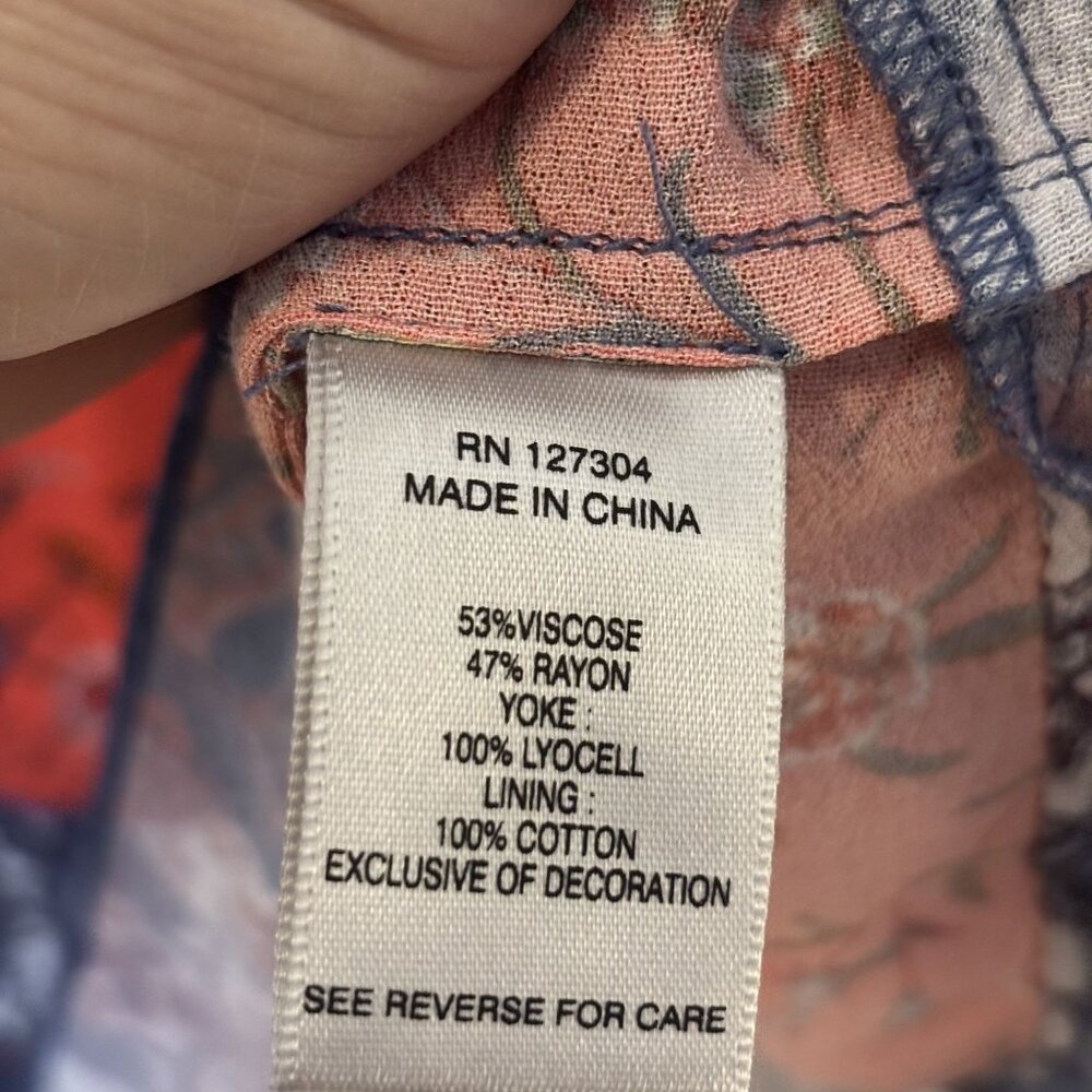 John Mark Boho Tunic Dress Large Blue White Red Floral Embroidered Tassels - Picture 7 of 9